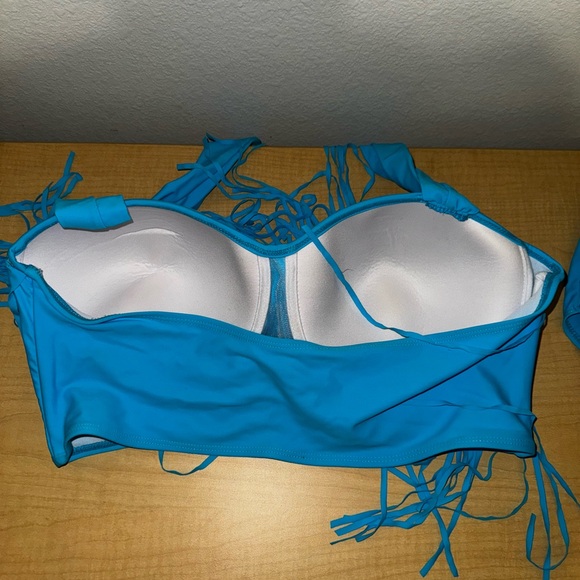 Swimsuits For All Plus Size Blue Fringe Top with High Waisted  Bottoms NWOT - Picture 4 of 8